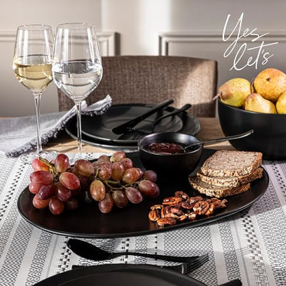 over&back Coupe Stoneware Serving Platter - Elegant 1-Piece Oval Serving Platter to Complete Your Kitchen Set - 16.4" x 11.5" - Semi-Matte Black - color: Black, size: Oval Platter