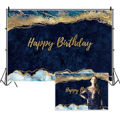 8x6ft Blue Marble Backdrop for Birthday Party Glittering Gold Fluid Happy Birthday Navy Blue Modern Photography Background for Celebration Newborn Bbay Shower Kid Adult Portrait Photo Prop - size: 8x6ft-polyester