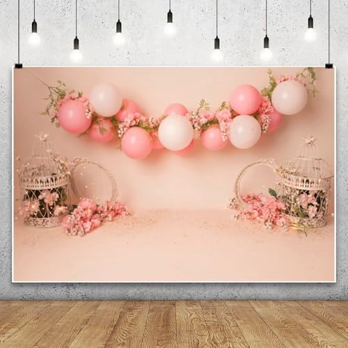 Yeele 9x6ft Pink Balloon Floral Backdrop for Girl Birthday Pastel Pink Room Flowers Balloons Princess Baby Shower Photography Background for Newborn Girls Women Portrait Photo Shoot Props - size: 9x6ft