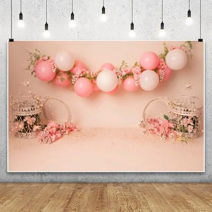 Yeele 10x8ft Pink Balloon Floral Backdrop for Girl Birthday Pastel Pink Room Flowers Balloons Princess Baby Shower Photography Background for Newborn Girls Women Portrait Photo Shoot Props - size: 10x8ft