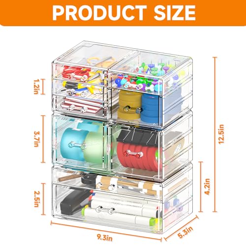 Cq acrylic Clear Stackable Storage Drawers,Plastic Makeup Organizer and Bathroom Storage Bins WIth 9 Drawers For Make up,Medicine,Craft,Pen,Beauty and Office Supply Organizer - size: Large 9 Drawers