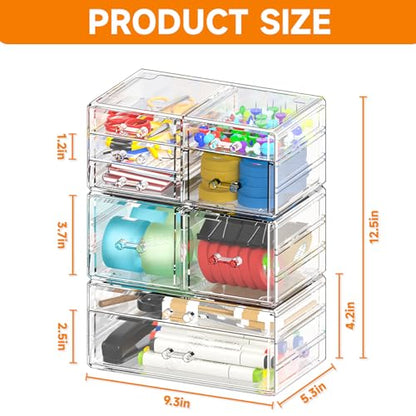 Cq acrylic Clear Stackable Storage Drawers,Plastic Makeup Organizer and Bathroom Storage Bins WIth 9 Drawers For Make up,Medicine,Craft,Pen,Beauty and Office Supply Organizer - size: Large 9 Drawers