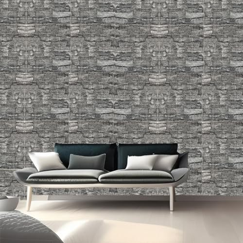 3D Wall Panels Peel and Stick in Black Grey, 40 PCS XPE Foam 3D Wallpaper, Faux Brick Wall Panels for Bedroom, Stairs, Kitchen - color: Black Rock, size: 40PCS