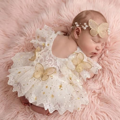 Newborn Photography Outfits Girls Baby Photography Props Lace Romper With Headband Baby Photo Shoot Outfits Girls Photo Props - color: White