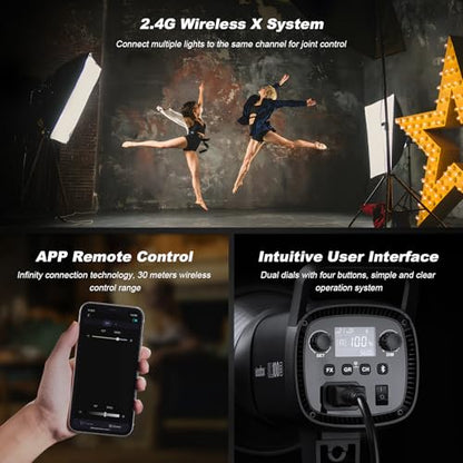 Godox 2PACK SL100Bi Professional COB LED Video Lighting Kit Bi Color Continuous Light Kit with 2*Light Stand 2* Softbox 1 * 5 in 1 Reflector 1*Carry Bag Studio Light for Photography Studio Shooting