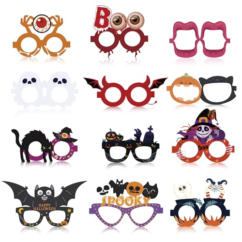 Halloween Party Favors - 12 PCS Paper Eyeglasses | Womens Halloween Costumes 2025 - Halloween Shirts Pajamas Sweatshirts - Trick or Treat Decorations Accessories Gifts Dress Makeup for Adults Girls - color: Black
