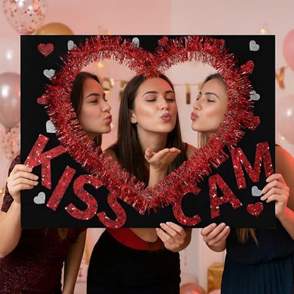 RattanView Large Size Wedding Poto Booth Props, 31.5 X21.6in Kiss Cam Frame Cardboard Cutout Valentines Photo Booth Photography for Galentines Day Party Birthday Decorations(Furry Heart) - style: Furry Heart