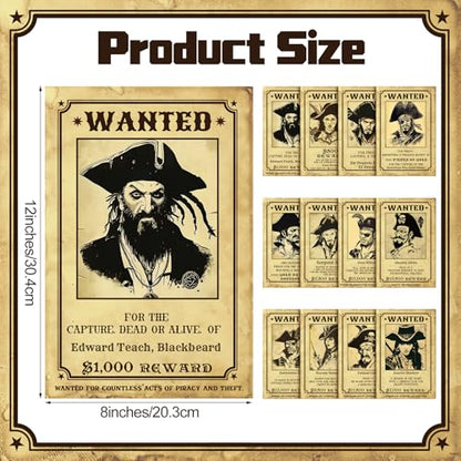 Marspark 12 Pcs Pirate Wanted Sign Cutouts for Pirate Decor 8x12 Inch Wanted Paper Poster with Glue 12 Different Design Party Photo Prop for Golden Age of Piracy Cosplay Historical Reenactment - style: Pirate Wanted