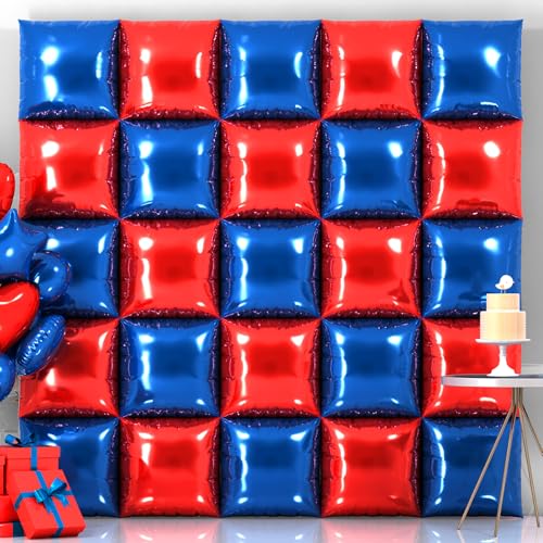25PCS Red Dark Blue Square Foil Balloon Wall Backdrop, Double Sided Red Dark Blue Double Sided Balloon Tunnel Kit for Birthday Party Graduation of Independence Day Party Decorations - color: Red+dark Blue
