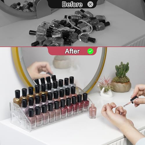 3-Tier Clear Acrylic Nail Polish Storage, Holds 24-48 Bottles, Multi-Purpose Nail Polish Rack, Sunglasses, Essential Oils and Cosmetics - size: 3-tier