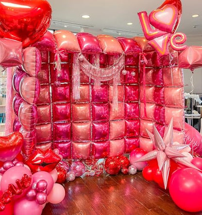 Hot Pink Square Foil Balloon Wall,25Pcs Double Sided Balloons Backdrop Foil Balloon Tunnel Arch Garland Kit for Valentine's Day Birthday Bridal Anniversary Baby Shower Party Decorations - style: Hot Pink