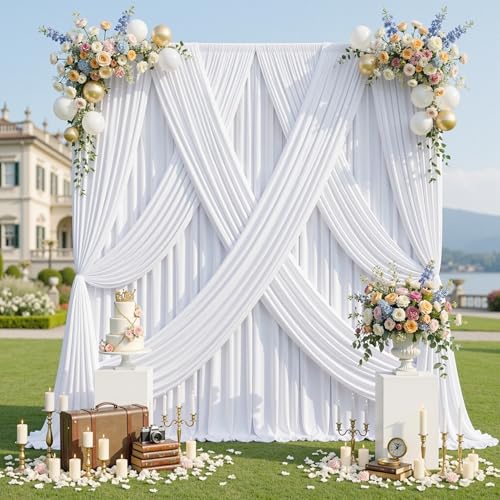 gogoparti 20x12ft White Backdrop Curtain for Wedding Parties, 4 Panels (5x12 ft Each) Wrinkle-Free Dackdrop Curtains, Silky Draping Fabric for Birthday Party, Baby Shower, Photo Background - color: White, size: 5ft(W)x12ft(H)-4 Panels