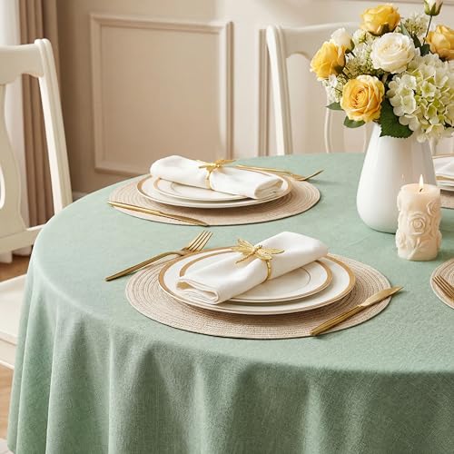 IVAPUPU Textured Tablecloth Round 60 Inch - Sage Green Waterproof Spill-Proof Wipeable Table Cloth Round Cover Wrinkle Free Circle Dining Tablecloths for Spring Wedding Birthday Farmhouse 2-4 Seats - color: Sage Green, size: 60" (Round)