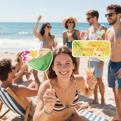 25 Pcs Summer Beach Photo Booth Props Kit, Hawaiian Luau Themed Selfie Decorations, Baby Shower, Wedding Birthday Aloha Party Photography Supplies