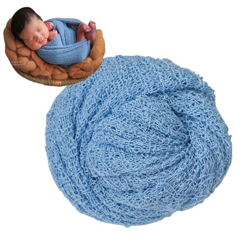 Zeroest Newborn Photo Prop Stretch Knit Wrap for Baby Photography Newborn Photoshoot Outfits Boys Girls Posing Blanket (Blue) - color: Blue