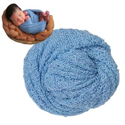 Zeroest Newborn Photo Prop Stretch Knit Wrap for Baby Photography Newborn Photoshoot Outfits Boys Girls Posing Blanket (Blue) - color: Blue