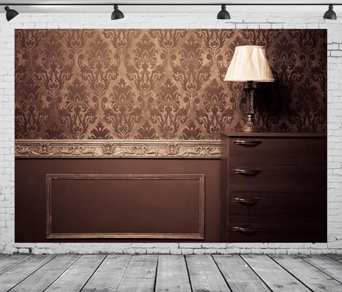 15x8ft Fabric Vintage Room Interior Backdrop Old Lamp Antique Brown Rococo Old Wall Texture Background Empty Room Classic Backdrop Living Room Wallpaper Decorations Portrait Photo Props - size: 15x8FT