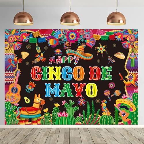 Cinco De Mayo Banner Backdrop 10x8FT Mexican Fiesta Photography Background Mexican Theme Party Decorations Supplies Photo Props - size: 10x8FT：120'x96'