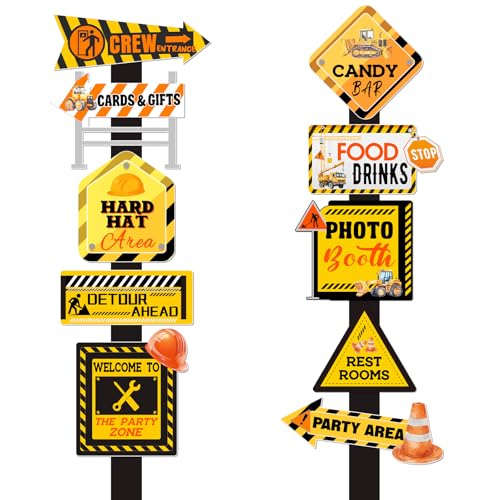 20PCS Construction Party Signs Construction Themed Directional Signs Funny Cutouts Yard Outdoor Wall Road Sign for Boys Construction Birthday Baby Shower Decors Party Supplies Photo Booth Props - style: Construction