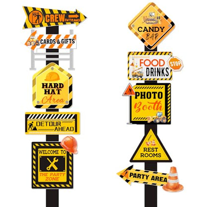 20PCS Construction Party Signs Construction Themed Directional Signs Funny Cutouts Yard Outdoor Wall Road Sign for Boys Construction Birthday Baby Shower Decors Party Supplies Photo Booth Props - style: Construction