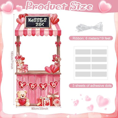 WovWeave Valentine's Day Kissing Booth Backdrop 71x35 Inch - Romantic Red Pink Heart Photography Background for Couples, Large Fabric Love Banner for Party Decorations, Indoor Outdoor Selfie Props - style: Valentine