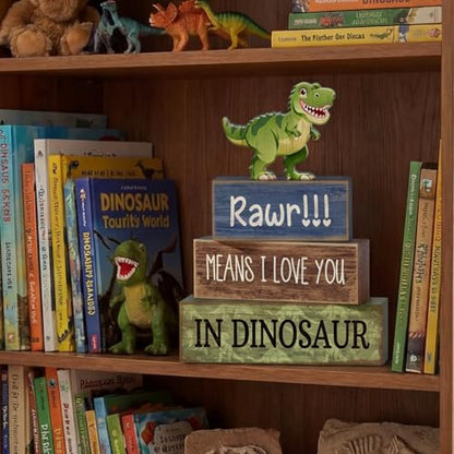 Lineshading 4 Pcs Dinosaur Table Decorations Wooden Dinosaur Decor Dino Safari Party Centerpieces for Table Jungle Animal Theme Baby Shower Tabletop Stand for Boys Girls Birthday Party Decorations - style: Dinosaur