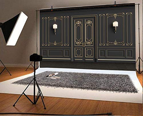 Leyiyi 8x6ft Vintage Room Inside Backdrop European Frame French Door Modern Castle House Cementery Wall Vintage Lantern Photo Background Cowboy Kids Birthday Vinyl Portrait Photo Studio Props - color: Black, size: 8x6ft