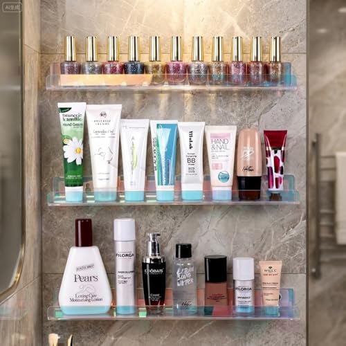 4 Pack 15 Inch Iridescent Acrylic Shelves, Clear Rainbow Floating Shelves for Wall, Modern Sunglasses Essential Oil Picture Ledge Display Toy Storage Wall Shelf - color: 15in-iridescent