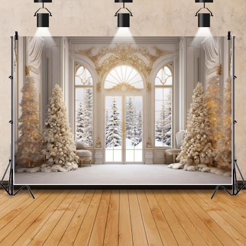Elegant Christmas Backdrop 9x6ft Fabric Christmas Backdrops for Photography Winter Party Decoration Backdrop Winter Snowscape Window Photos Family Xmas Pictures White Xmas Background ﻿ - size: 9x6ft