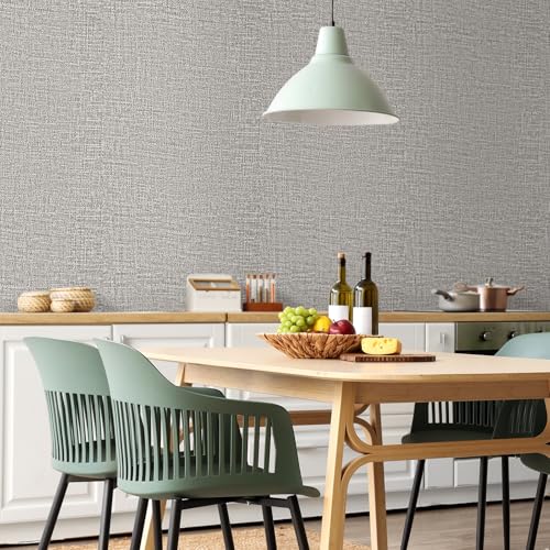 WADILE Grasscloth Peel and Stick Wallpaper 15.7in x 78.7in, Textured Contact Paper for Cabinets, Faux Linen Wall Paper Pull and Stick, Fabric Vinyl Wallpaper Self Adhesive Light Gray - color: Light Gray, size: 15.7" x 78.7"