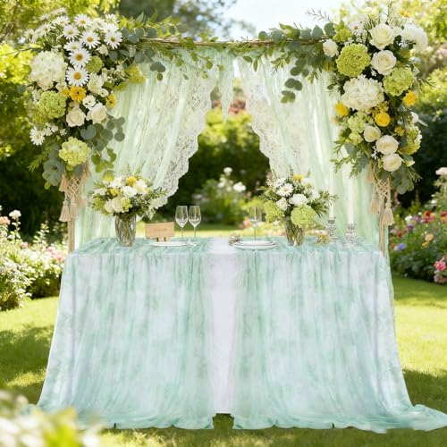 B-COOL Lace Tablecloth Vintage Floral Green Table Cloth 5 Pieces 60x120 Inch Rectangle Party Tables Lace Fabric Rustic for Wedding Holiday Seasonal Decor - color: Green, size: 60" x 120" (5 Pieces Rectangle)