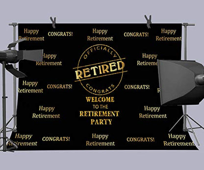 Officially Retired Black Golden Banner Backdrop for Photography, 9x6FT, Happy Retirement Party Background, Photo Booth Studio Props LYLU978 - size: Vinyl-9x6ft