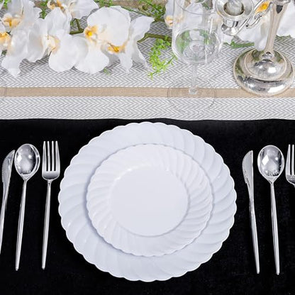 U-QE 60 Count White Plastic Plates - 10.25inch Plastic Disposable Plates for Party - White Dinner Plates Disposable Heavy Duty for Weddings, Parties, Birthdays, Celebrations, Travel and Events - color: 10Inch-60pcs-White