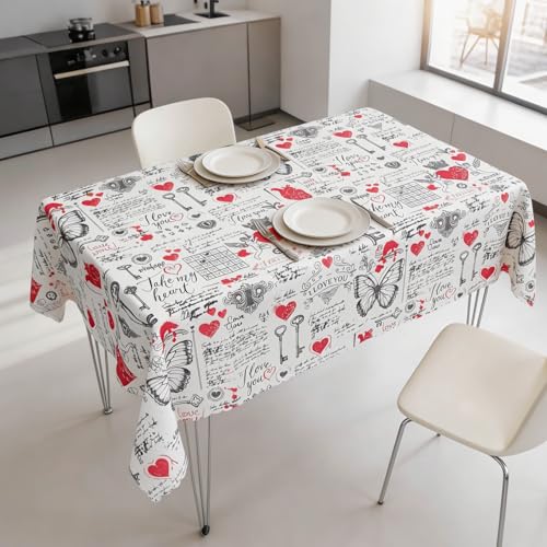 54x70 Inch Vintage Romantic Love Rectangle Tablecloth Victorian Style Butterfly Heart Angel Key Table Cloth Washable Durable Table Cover for Kitchen Dining Birthday Wedding Party Valentine - color: Color9, size: 70" x 54" (Rectangular)