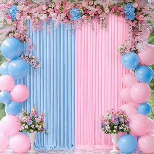 Pink Blue Backdrop Curtains for Gender Reveal Boy or Girl Parties Wrinkle Free Photo Curtains Backdrop Drapes Fabric Decoration for Birthday Party Baby Shower 5ft x 7ft,2 Panels - color: Pink Blue, size: 10FTx7FT (W5'xH7', 2 Panels)