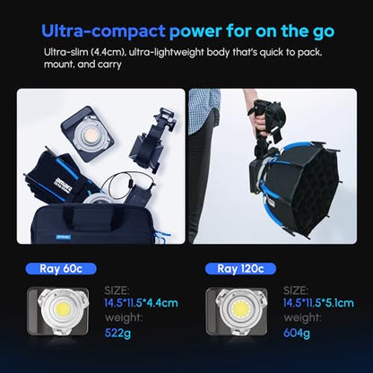 Amaran Ray 120c RGB Video Light,120w Portable Studio Photography Light CCT 1,800K-20,000K with Softbox Portable Bag for YouTube,TikTok,Live Streaming,Weddings,Vlog