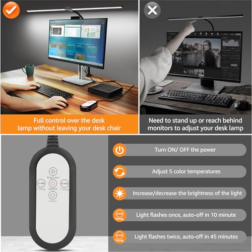 ShineTech LED Desk Lamp for Home Office, Ultra Bright Clamp Light with Flexible Gooseneck, 25 Lighting Modes, Eye-Caring Architect Lamp for Dual Monitors, Reading & Gaming Setup - color: 5CCT in One (3000K/3500K/4000K/5000K/6000K)
