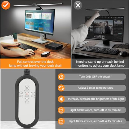 ShineTech LED Desk Lamp for Home Office, Ultra Bright Clamp Light with Flexible Gooseneck, 25 Lighting Modes, Eye-Caring Architect Lamp for Dual Monitors, Reading & Gaming Setup - color: 5CCT in One (3000K/3500K/4000K/5000K/6000K)