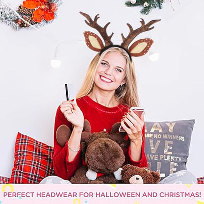 4 Pack Deer Antler Headbands Deer Costume Women's Fawn Horn Headband Reindeer Headband with Antler Ears Animal Cosplay Costume for Halloween Christmas Party Favors
