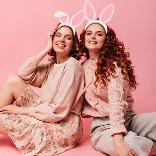 KHC-KHF Easter-Headband Bunny-Headbands Halloween Plush Rabbit Ear Costume Headband Tail Accessories Party Makeup Birthday Favors Kids Adult Headwear - color: White Pink Suit