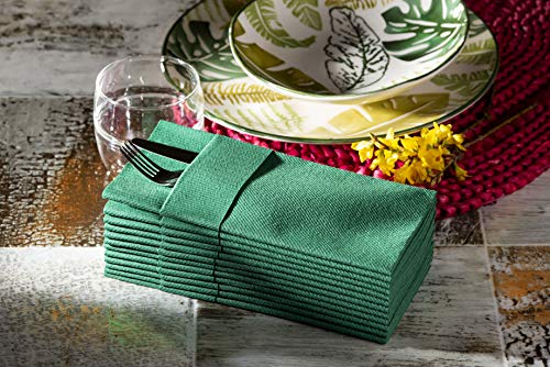Moyes Home Green Disposable Dinner Napkins with Pocket - Linen-Feel Pre-Folded Cloth-Like Paper Napkins for Silverware, Weddings, Dinner Parties, 16x16 in, Pack of 50 - color: Green