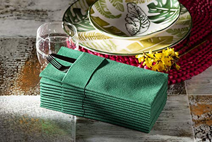 Moyes Home Green Disposable Dinner Napkins with Pocket - Linen-Feel Pre-Folded Cloth-Like Paper Napkins for Silverware, Weddings, Dinner Parties, 16x16 in, Pack of 50 - color: Green