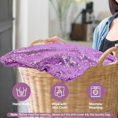 Lavender Backdrop Arch Glitter 2-Sided 4FT 5FT 6FT Sequin Fabric Surface Stretchy Shiny Spandex Arch Stand Cover for Wedding Birthday Party Decorations