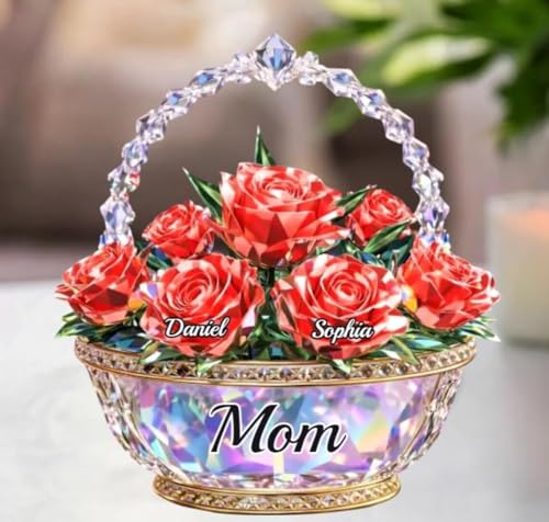 LOVELYPOD Personalized Flower Basket Acrylic Plaque for Mom, Custom Shape Mommy and Kids Acrylic Plaque, Mother’s Day Gift for Mom Grandma, Family Flower Keepsake, Mama Gift from Son Daughter - color: Design #6