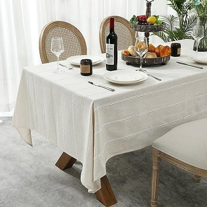 Chassic 54 x 72 inches Farmhouse Style Linen tablecloths, Wrinkle Resistant Washable Dining Room Table Cloths for Small Rectangle Tables - Beige - color: Beige, size: 72" x 54" (Rectangular)