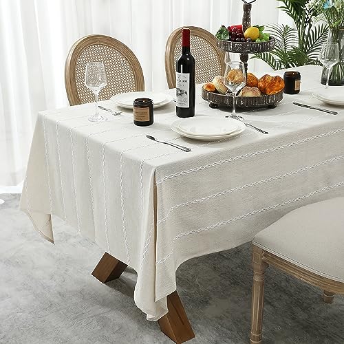 Chassic 60 x 120 inches Farmhouse Style Linen tablecloths, Wrinkle Resistant Washable Dining Room Table Cloths for 8 Foot Rectangle Tables - Beige - color: Beige, size: 120" x 60" (Rectangular)