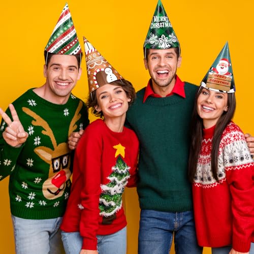 24 Pcs Christmas Party Hats Paper Xmas Tree Reindeer Santa Snowman Elf Cone Hat Christmas Photo Props Party Favors - style: Cute Style