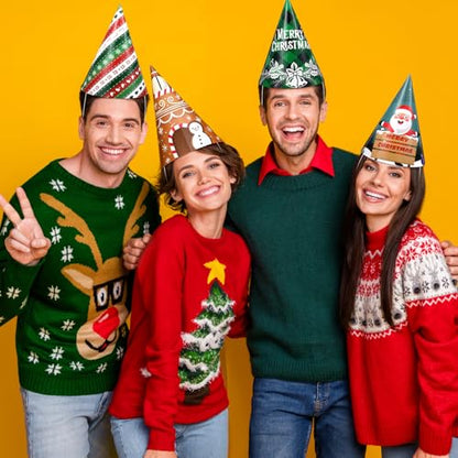 24 Pcs Christmas Party Hats Paper Xmas Tree Reindeer Santa Snowman Elf Cone Hat Christmas Photo Props Party Favors - style: Cute Style