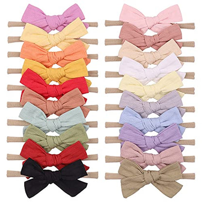 jollybows 20pcs Baby Girls Cotton Hair Bows Headbands Nylon Hair Bands Elastic Hair Accessories for Newborn Kids Infants Toddlers - color: 4- 20PCS baby girl bows