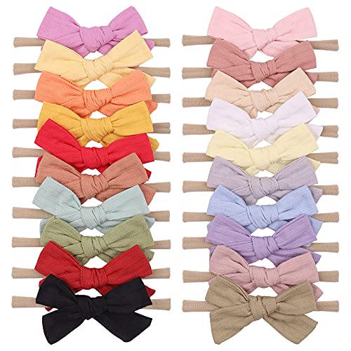 jollybows 20pcs Baby Girls Cotton Hair Bows Headbands Nylon Hair Bands Elastic Hair Accessories for Newborn Kids Infants Toddlers - color: 4- 20PCS baby girl bows
